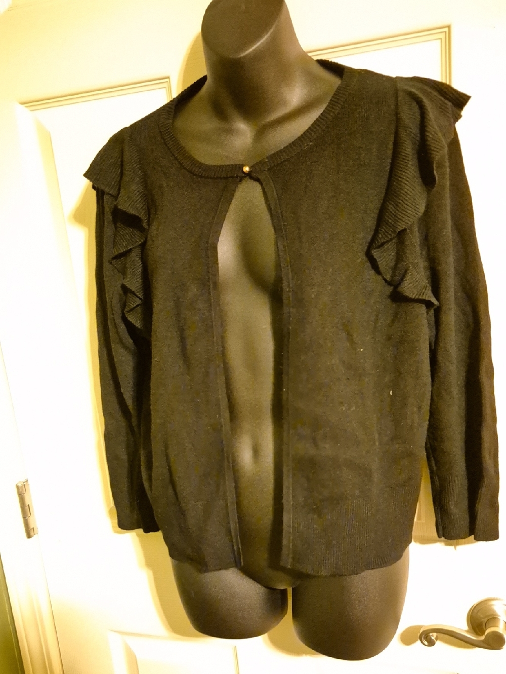 Ivanka Trump Black Ruffle-Shoulder Cardigan